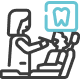 Line drawing of a dentist examining a patient, with an image of a tooth displayed above.