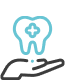 Icon of an open hand holding a tooth with a sparkle, symbolizing dental care or services.