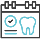 Icon of a calendar with a check mark and a tooth, indicating a dental appointment.