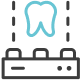 Illustration of a tooth on a screen above a dental device with three buttons.