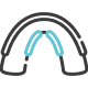 Illustration of a horseshoe-shaped structure with two parallel blue lines inside it.