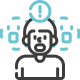 Icon of a person with binary code and an information symbol above, representing data processing or information overload.