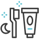 Icon of a toothbrush, toothpaste tube, and a crescent moon with stars, suggesting nighttime dental care.