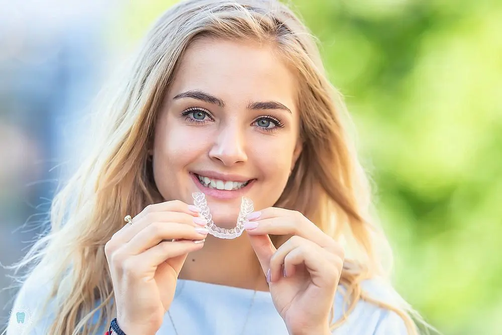 a girl holding invisalign clear aligners after understanding about does insurance cover invisalign in new york, ny?